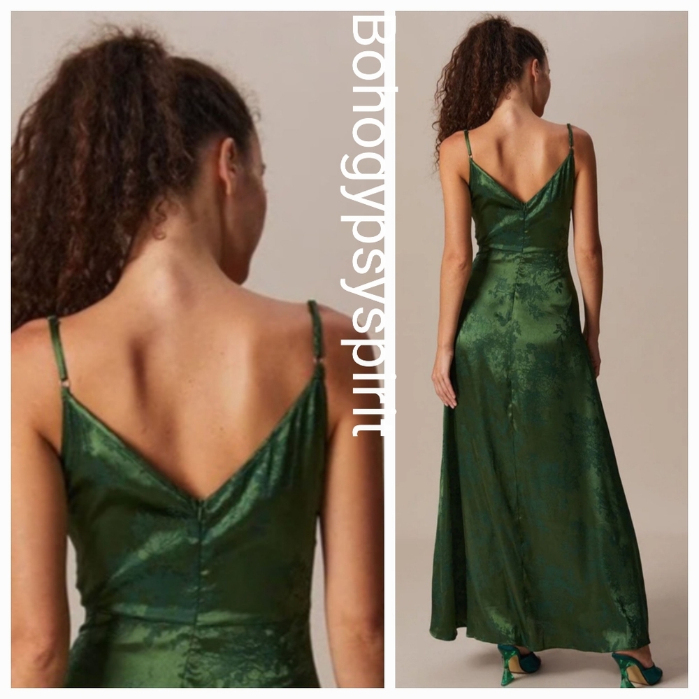 NWT Rihoas Green Cowl Neck JacquardSatin Maxi Dress, Small - Picture 5 of 14
